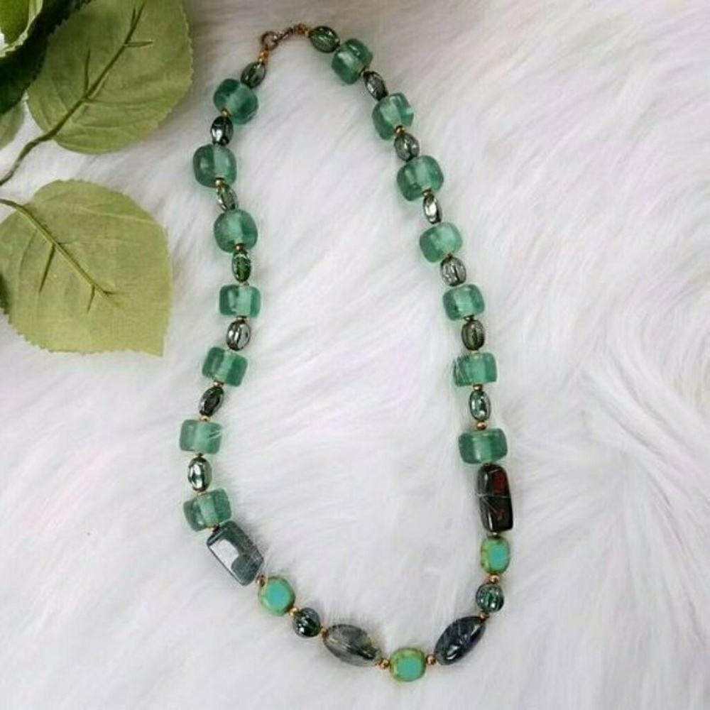Relisted- Moss Agate sea glass necklace bead necklace - Picture 6 of 8